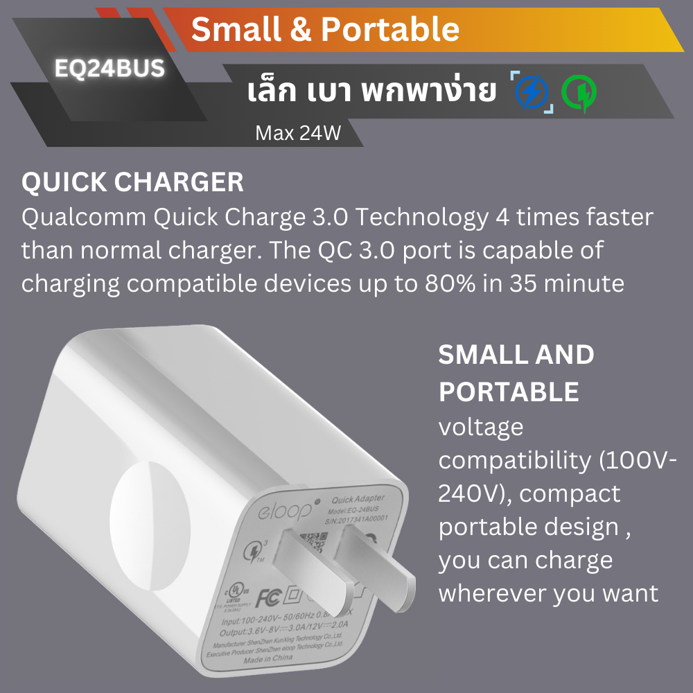 EQ24BUS Fast Charge adapter QC3.0 PD24W