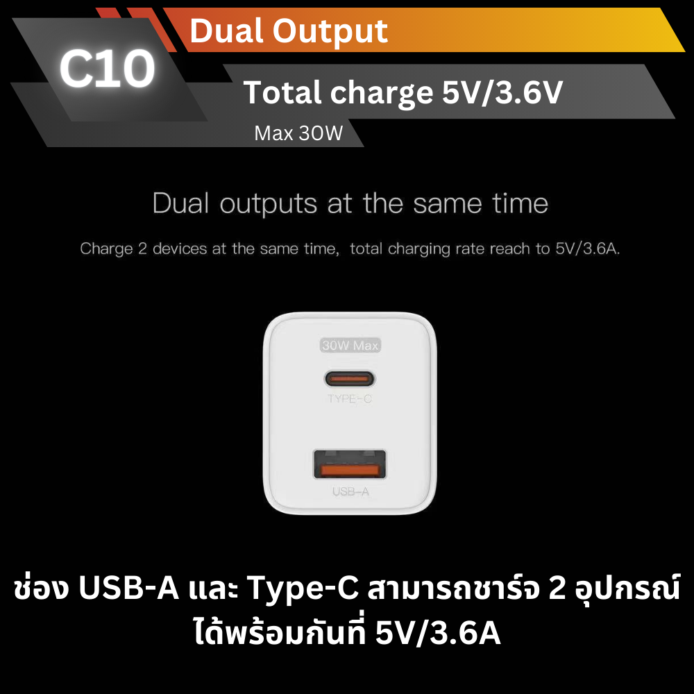 ADAPTER ELOOP C10 PD 30W / QC 3.0 Fast Charge อะแดปเตอร์ สีขาว White จัดส่งฟรี!