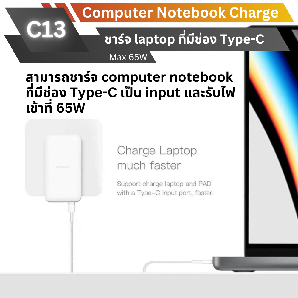 ADAPTER ELOOP C13 GaN PD 65W / QC 3.0 Fast Charge อะแดปเตอร์ สีดำ Black จัดส่งฟรี!