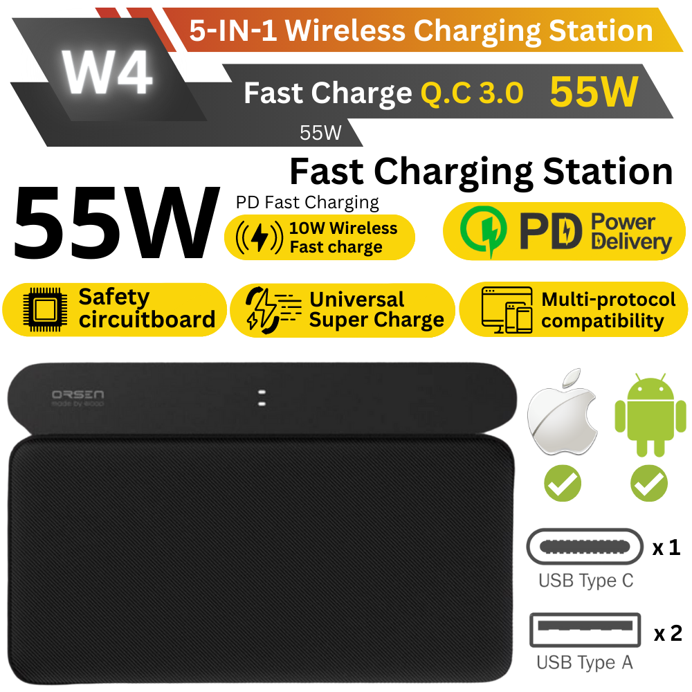 W4 แท่นชาร์จเร็วไร้สาย 5 in 1 Fast Wireless Charger QC3.0 PD 55W ส่งฟรี!