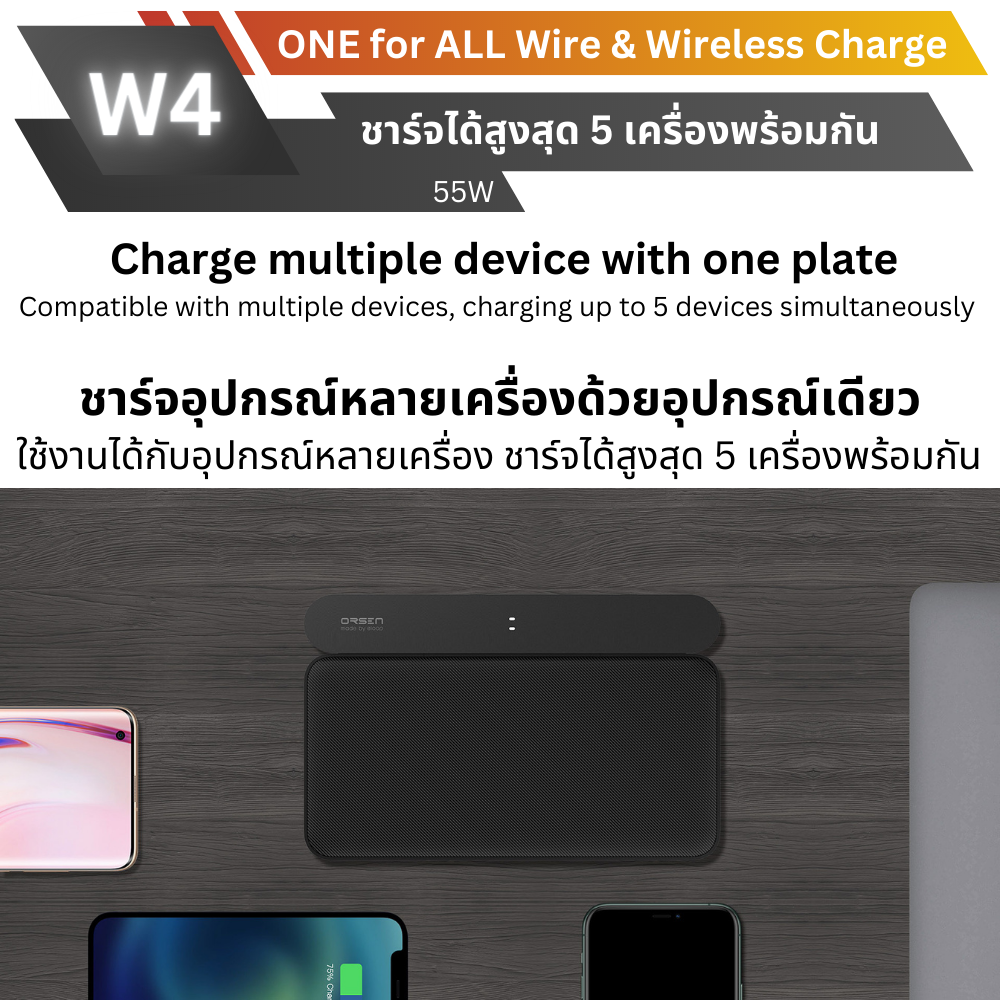 W4 แท่นชาร์จเร็วไร้สาย 5 in 1 Fast Wireless Charger QC3.0 PD 55W ส่งฟรี!