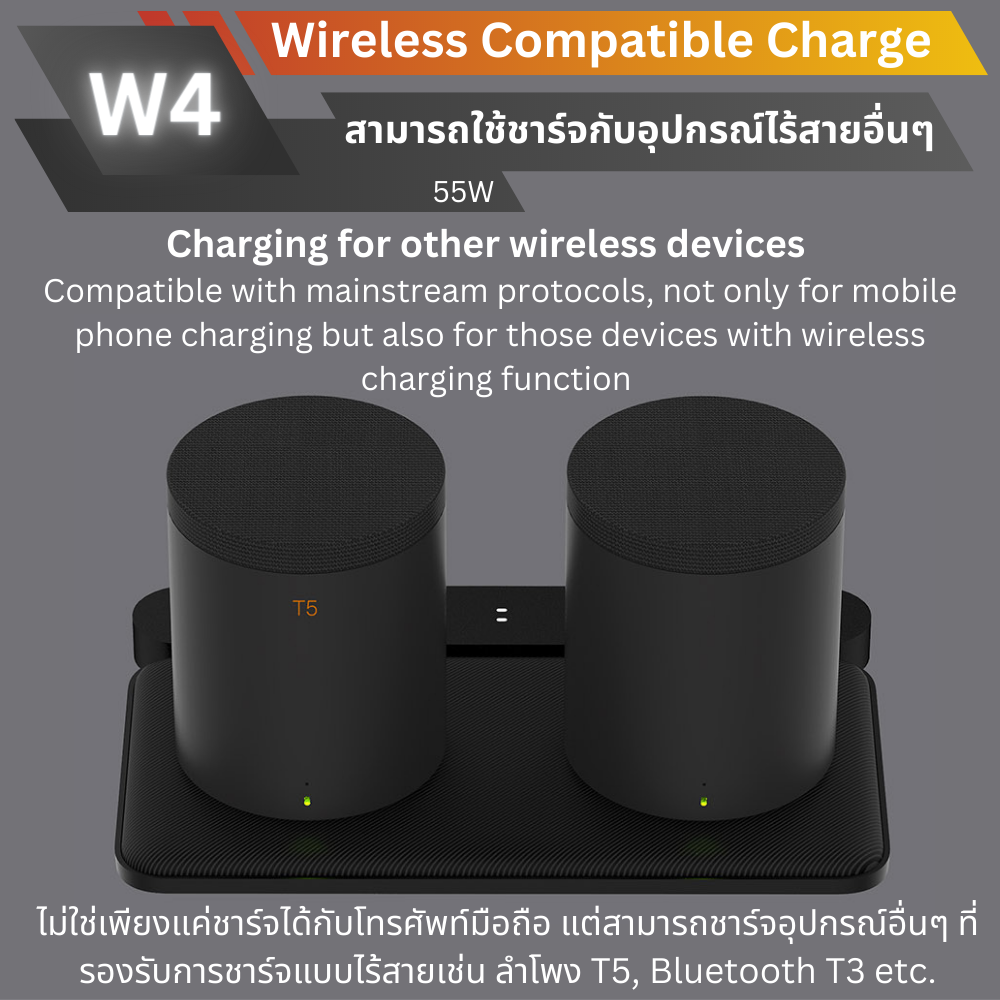 W4 แท่นชาร์จเร็วไร้สาย 5 in 1 Fast Wireless Charger QC3.0 PD 55W ส่งฟรี!