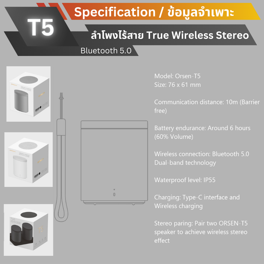 Eloop T5 ลำโพงบลูทูธไร้สาย กันน้ำ IP55