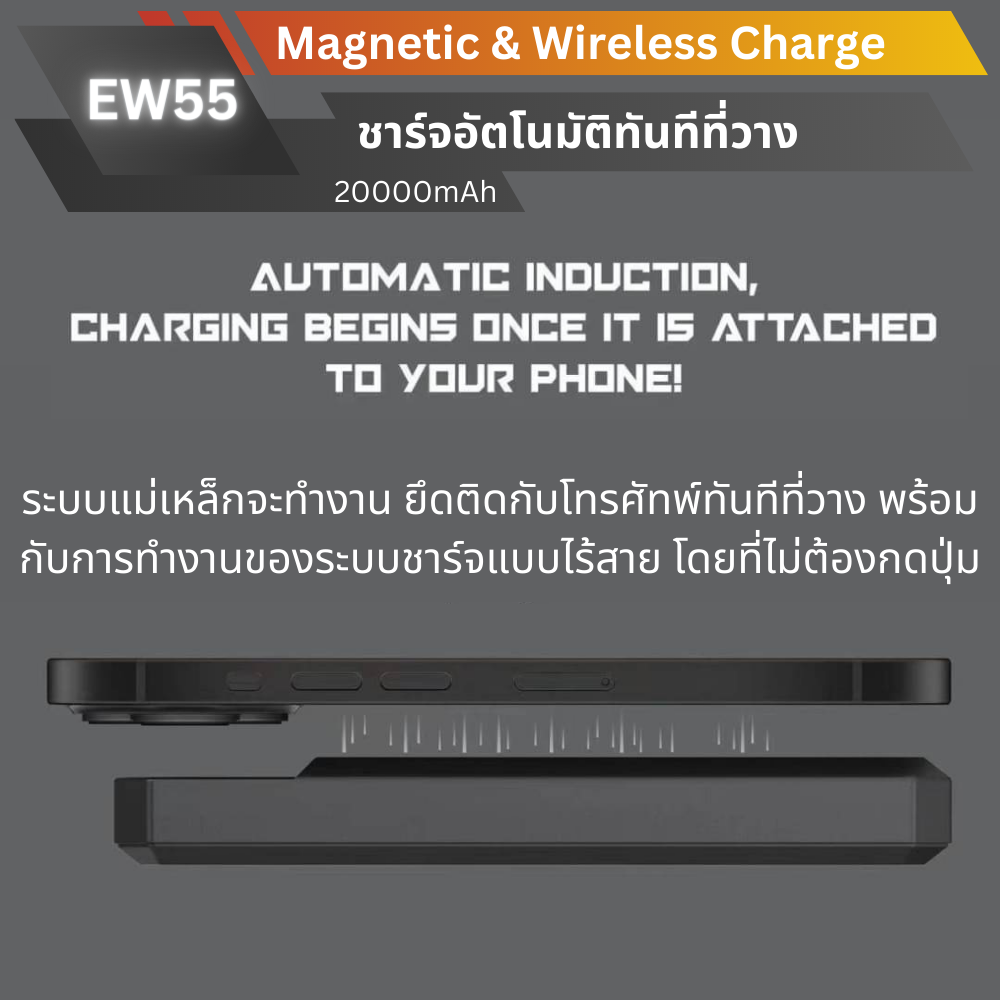 MagSafe! EW55 Magnetic Powerbank 20000mAh Fast charge PD 20W สีเงิน Silver