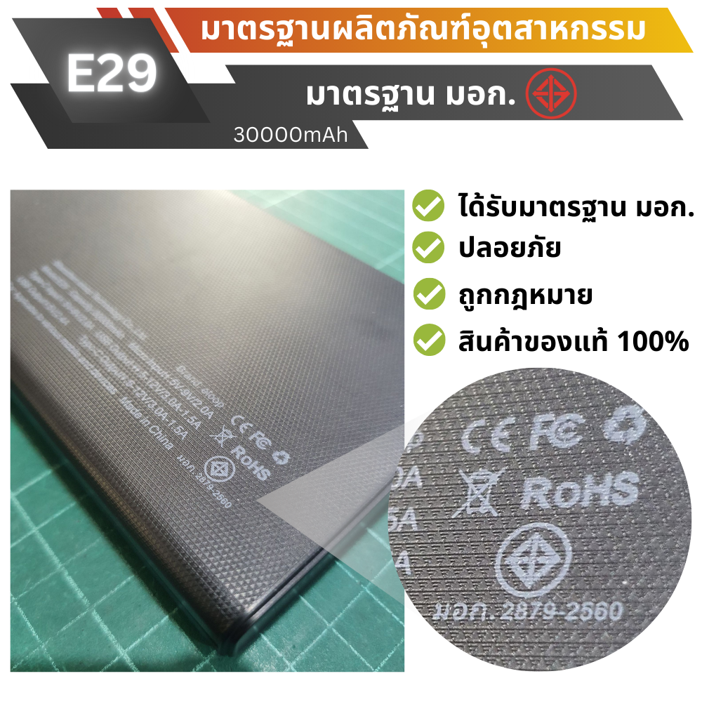 E29 Powerbank 30000mAh Fast Charge QC3.0 PD 20W แถมซอง & สายชาร์จ สินค้าส่งฟรี!