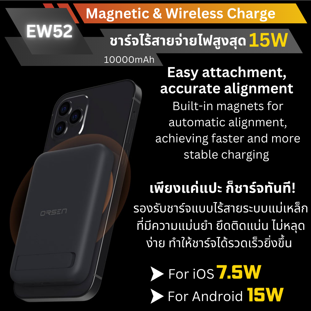 MagSafe! EW52 Magnetic Powerbank 10000mAh Fast charge PD 20W สีดำ Black