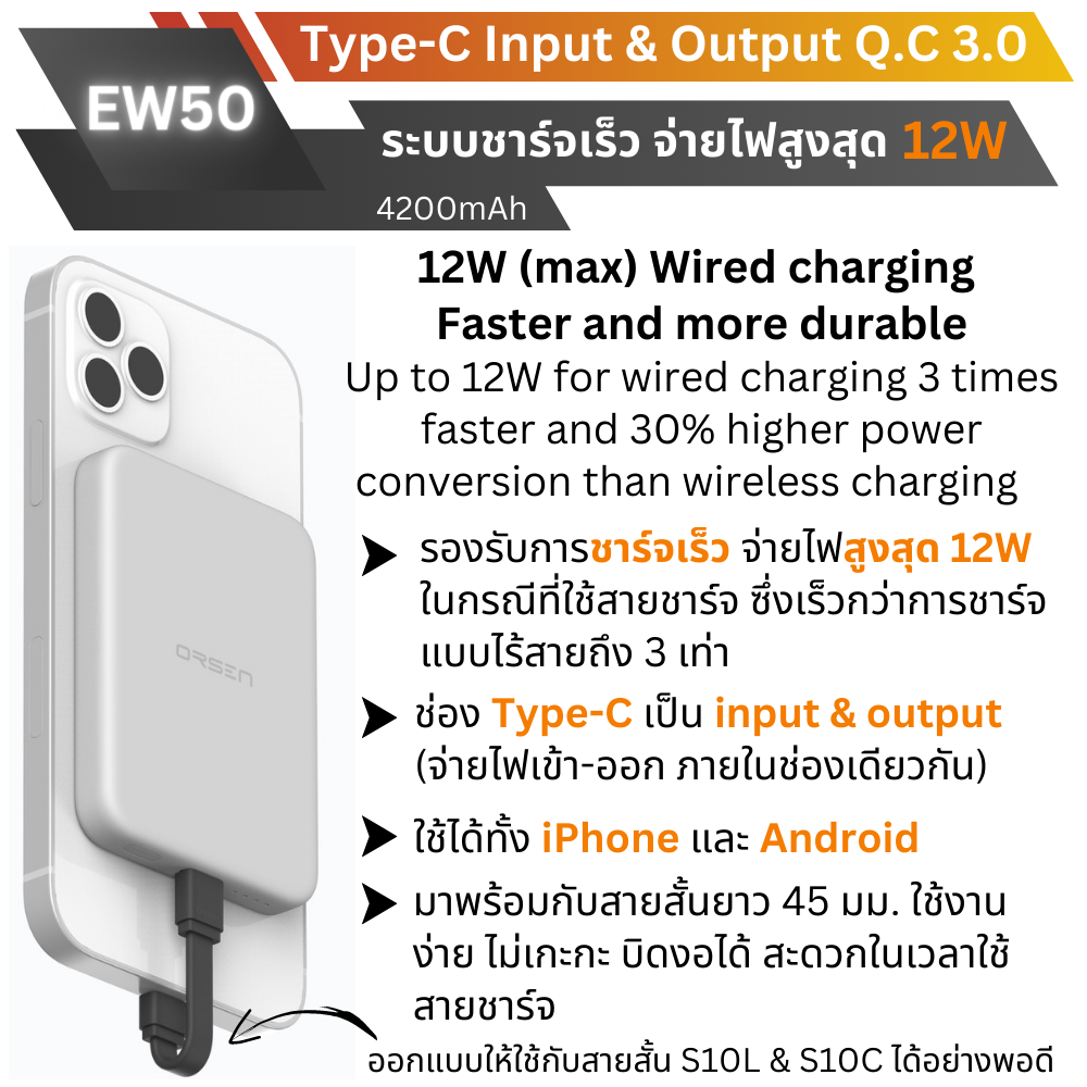 ใหม่ MagSafe! EW50 Magnetic Powerbank 4200mAh Fast charge PD 15W จัดส่งฟรี!